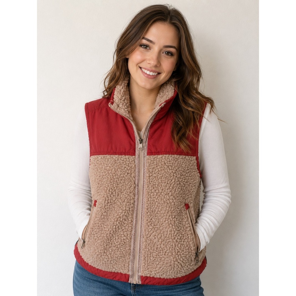 Toad & Co Sespe Sherpa Vest Womens Size L Oatmeal Full Zip Camping Outdoor